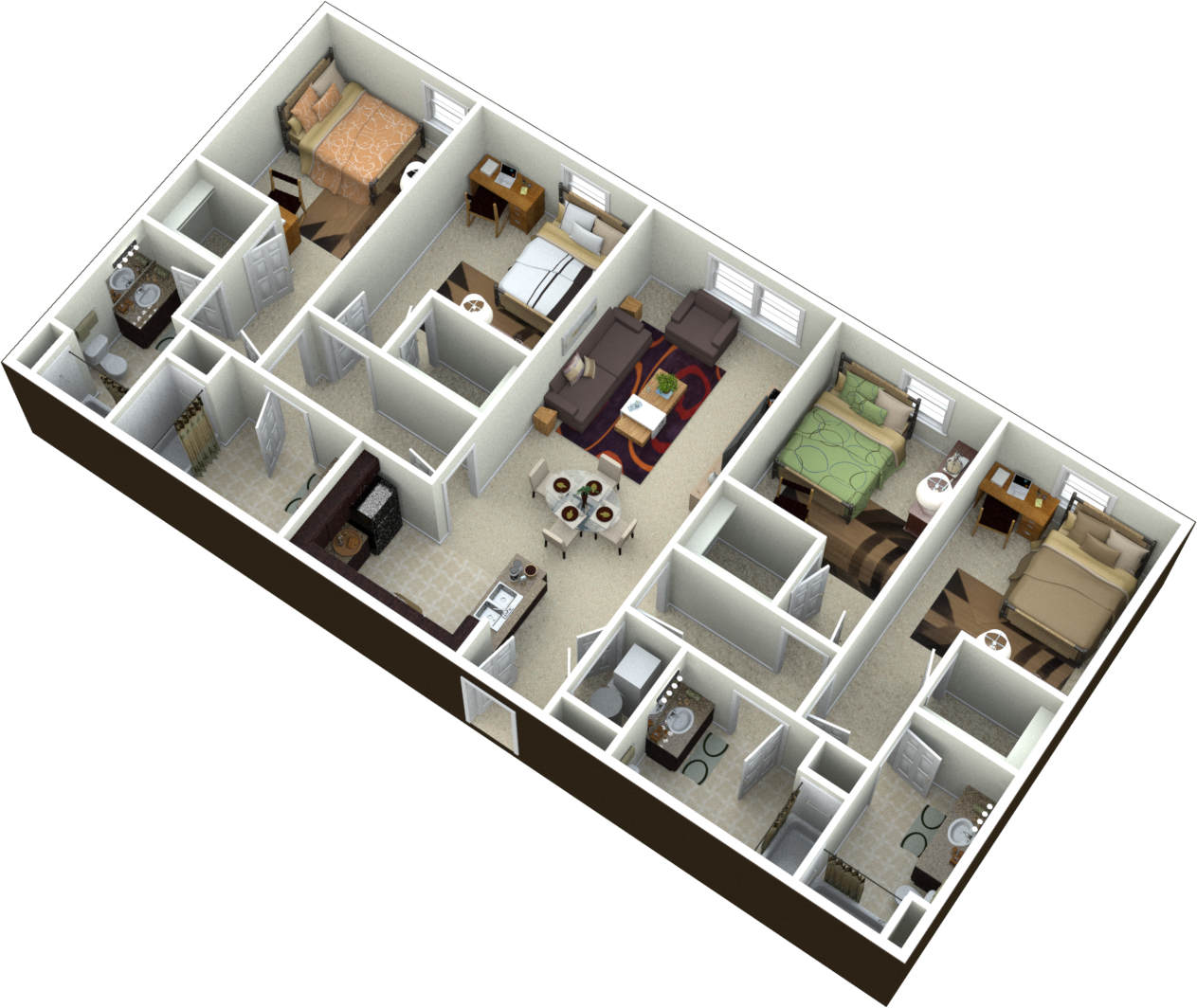 Download 4 Bedroom Rectangular Apartment Plan ClipartKey