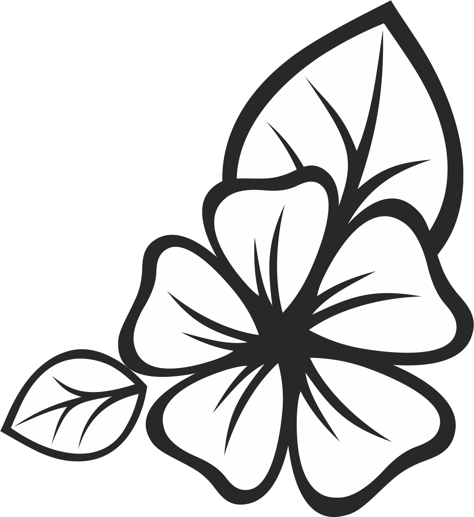 Download Hibiscus With Leaves Rubber Stamp ClipartKey