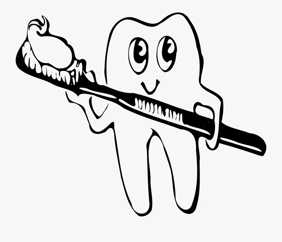 Teeth With Brush Clipart - Black And White Tooth, Transparent Clipart