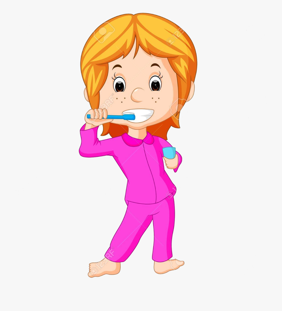 Brush Teeth Happy Cute Girl Brushing Royalty Free Cliparts - Girl Brushing Teeth Clipart, Transparent Clipart