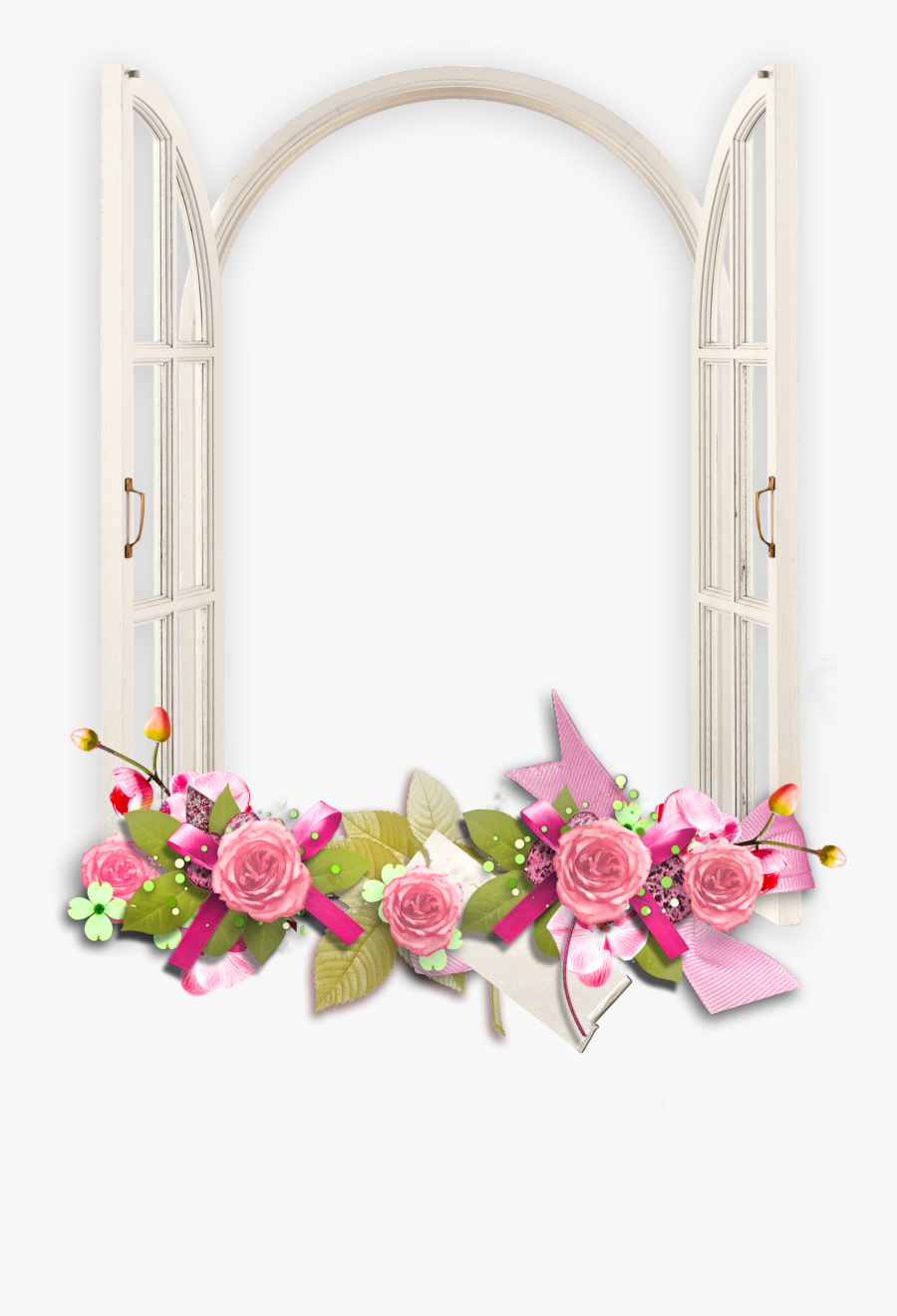 Window With Pink Flowers Transparent Frame M=1399676400 - Flower Frame And Border, Transparent Clipart