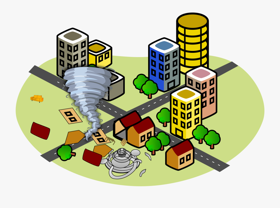 City With A Tornado Banner - Volcanic Eruption Clip Art, Transparent Clipart