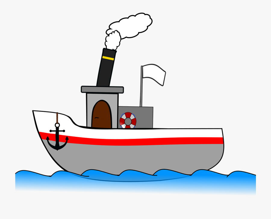 Ship Clipart Freighter - Steam Powered Boat Cartoon, Transparent Clipart