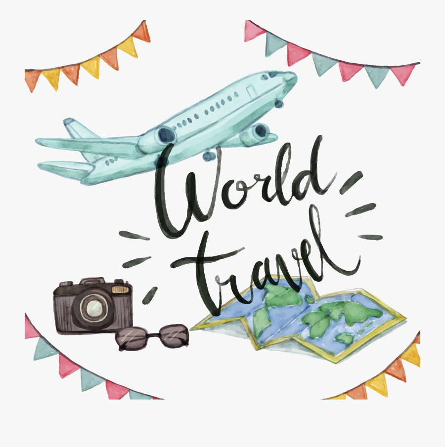 Airplane Travel Watercolor Painting Clip Art - Airplane Clip Art Travel, Transparent Clipart