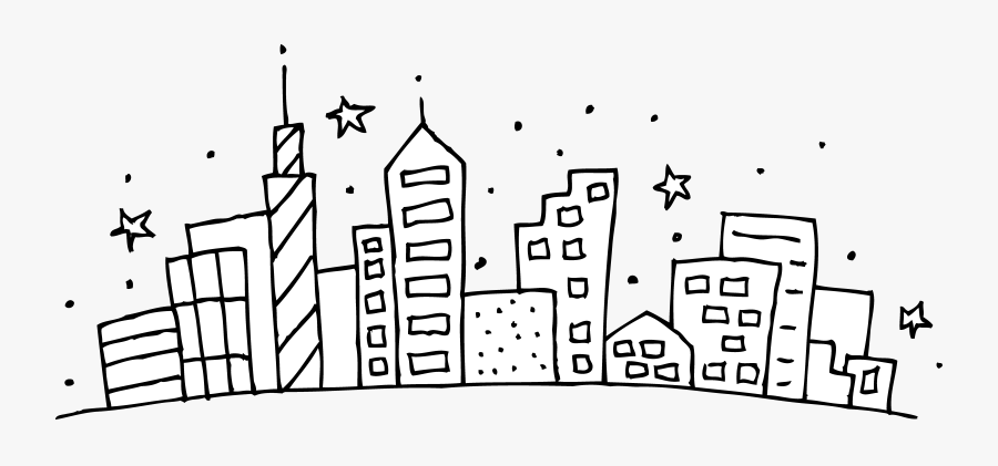 Cityscape Coloring Page Free Clip Art - City Clipart Black And White, Transparent Clipart