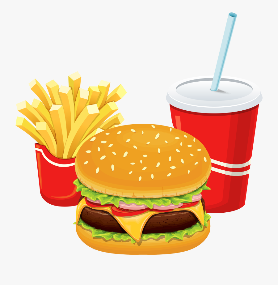 Hamburger Fries And Cola Png Clipart - Fast Food Clip Art, Transparent Clipart