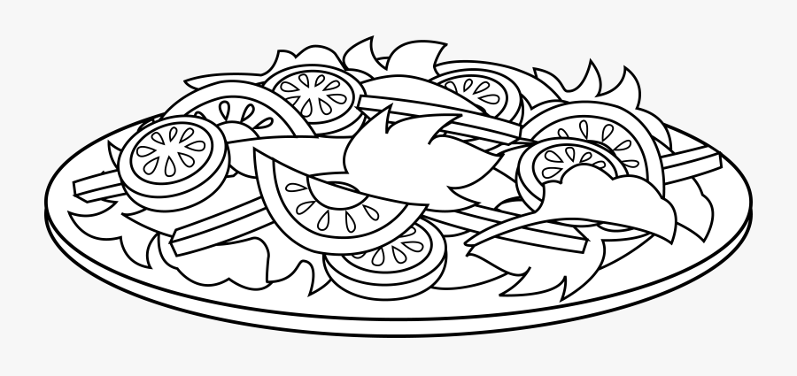Colorable Line Art Of A Salad Free Clip Clipart - Salad Clipart Black And White, Transparent Clipart