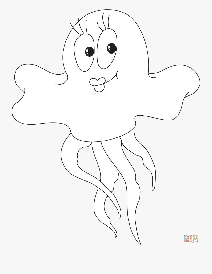 Cartoon Jellyfish Coloring Page - Coloring Book, Transparent Clipart
