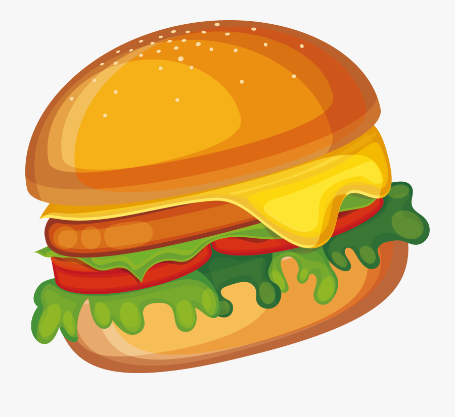 Cheeseburger Hamburger Fast Food Veggie Burger Clip - Cartoon Transparent Background Burger, Transparent Clipart