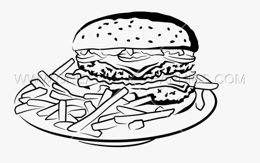 Clip Art Burger Clipart Black And White - Black And White Burger And Fries Clipart, Transparent Clipart