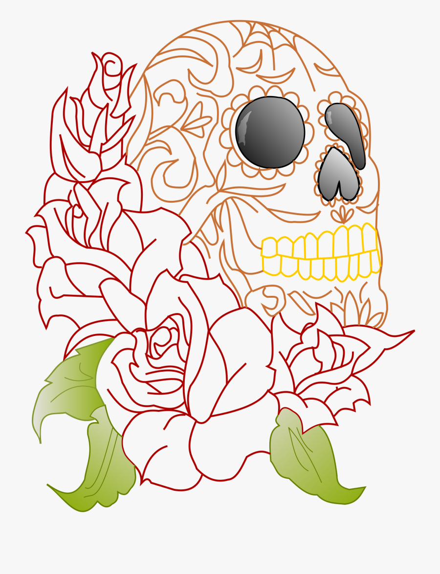 Sugar Skull Roses Big - Sugar Skull Rose, Transparent Clipart