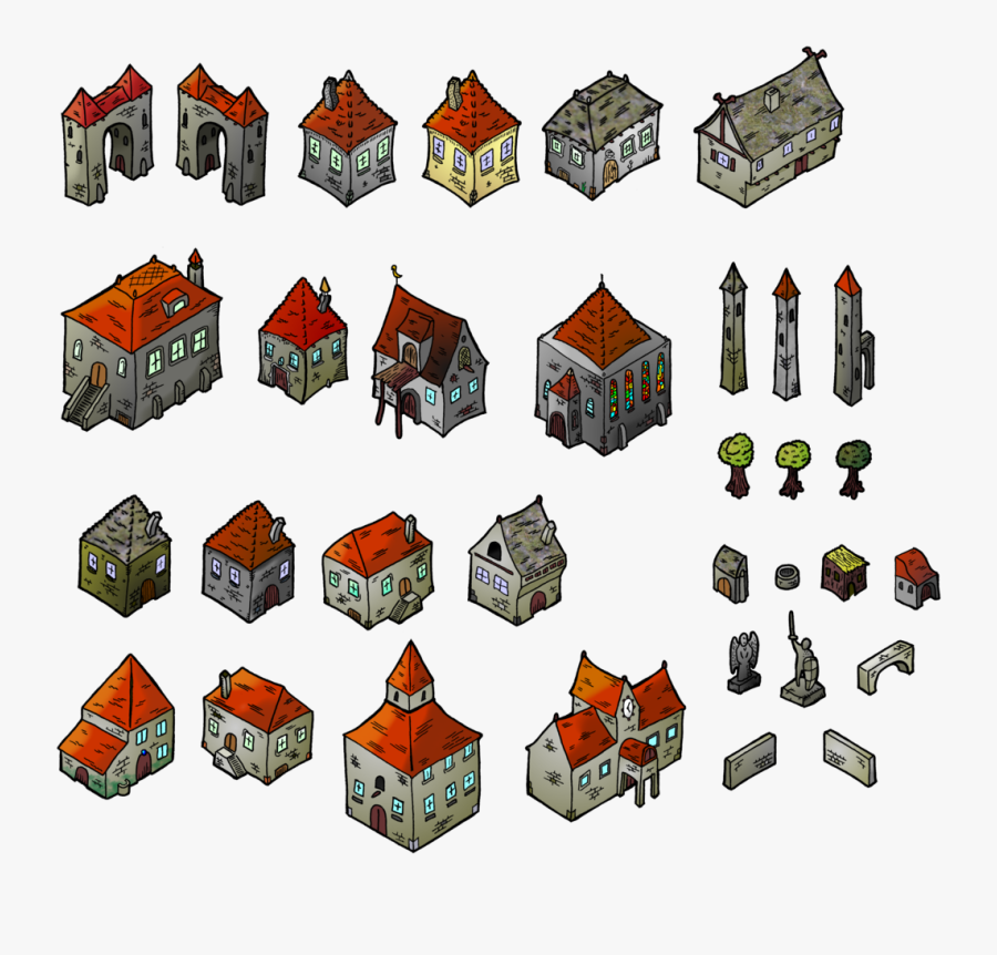 Fantasy City Clipart Png - Isometric Medieval Buildings, Transparent Clipart
