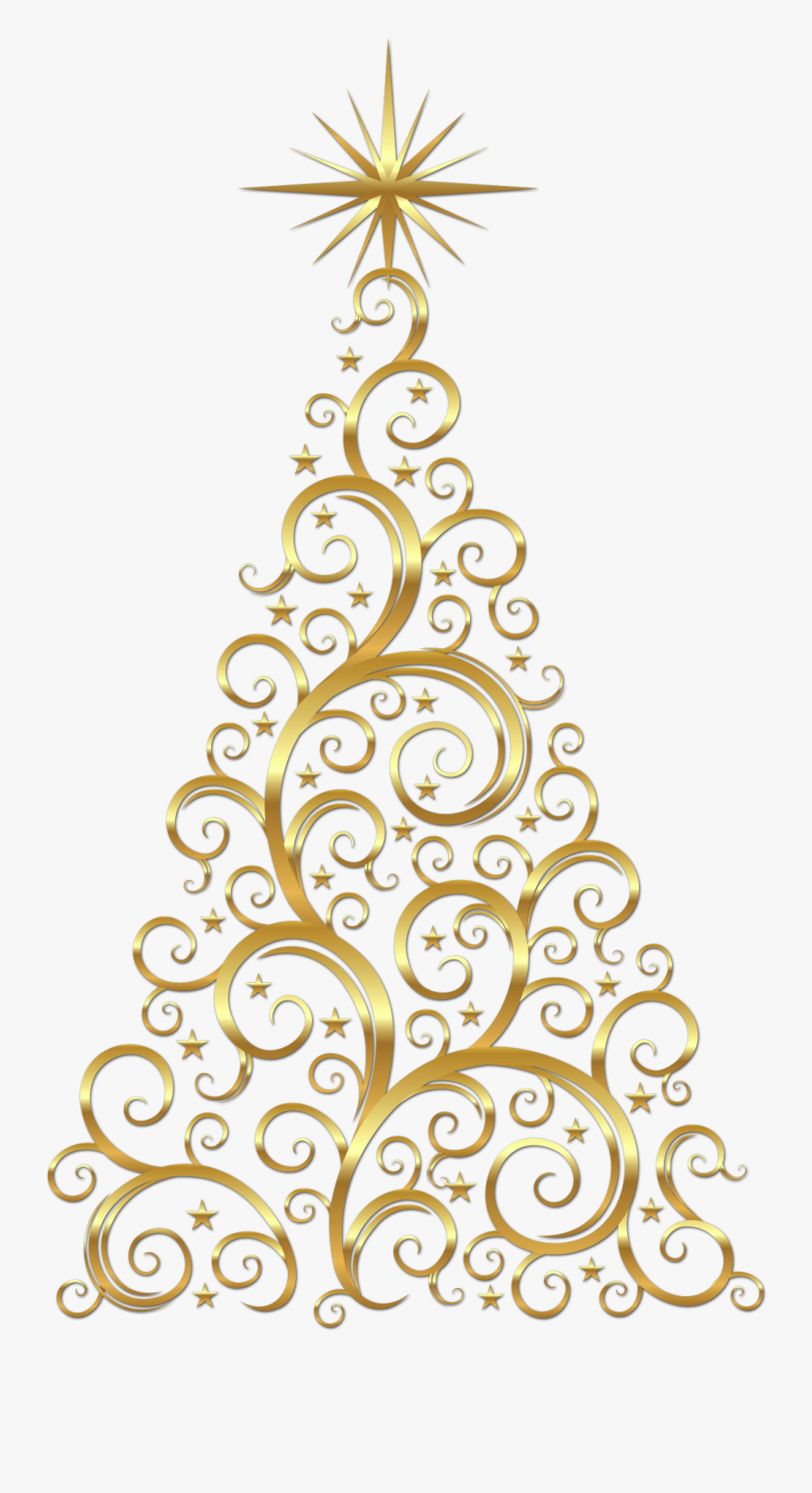 Gold Scroll Christmas Tree - Gold Christmas Tree Clipart, Transparent Clipart
