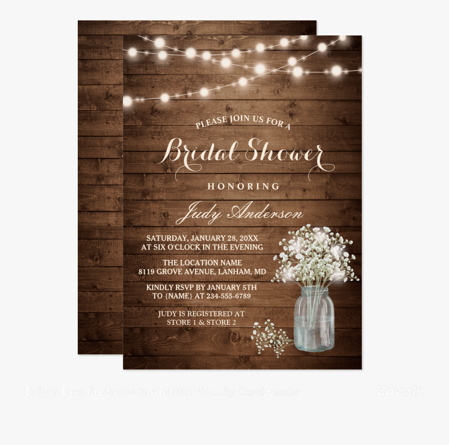 Clip Art Mason Jars With Babys Breath - Rustic Wedding Invitations, Transparent Clipart