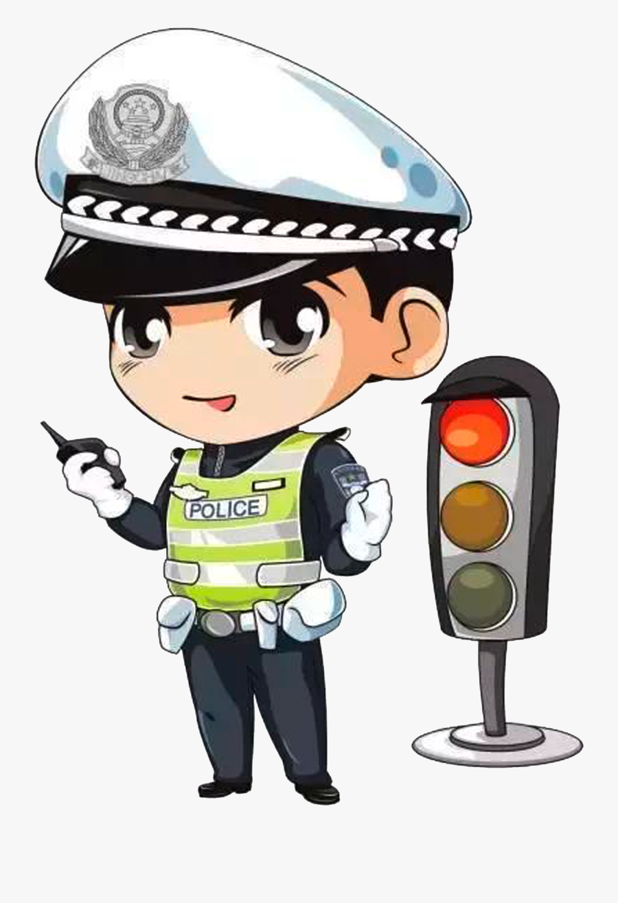 Cartoon Traffic Police Pattern Elements On Duty - Cartoon Traffic Police Officer, Transparent Clipart