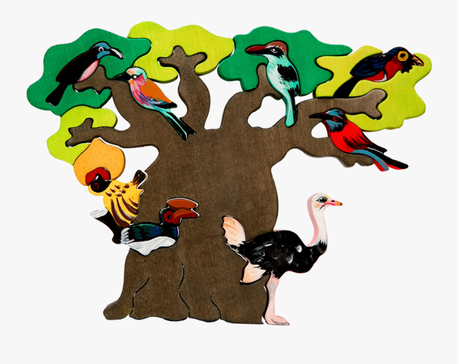 African Bird Tree Puzzle Manine Montessori Black And - Clipart Birds In A Tree, Transparent Clipart