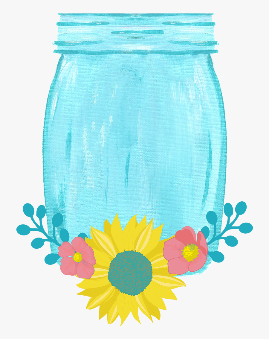 Mason Jar Sunflowers Ready To Press Transfer - Transparent Background Mason Jar Lights Clipart, Transparent Clipart