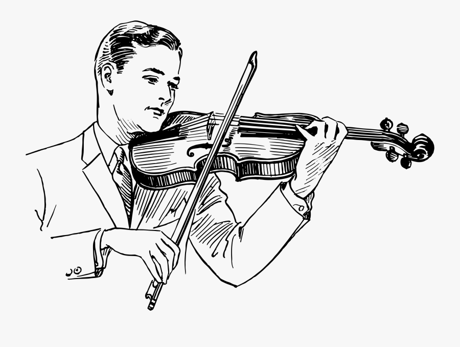Line Art,string Instrument,indian Musical Instruments - Man Playing Violin Drawing, Transparent Clipart