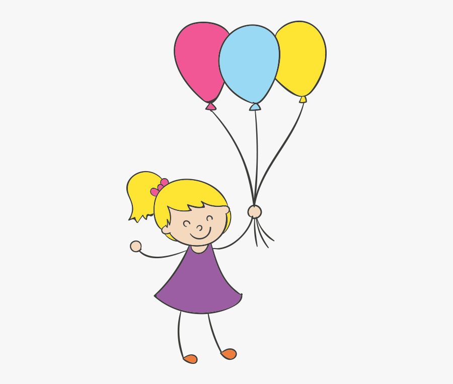 Cartoon Clip Art Little - Cartoon Girl With Balloon, Transparent Clipart