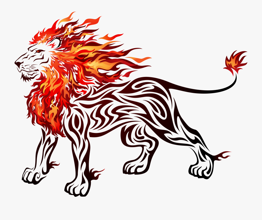 Lion Clip Art - Lion With Fire Mane, Transparent Clipart
