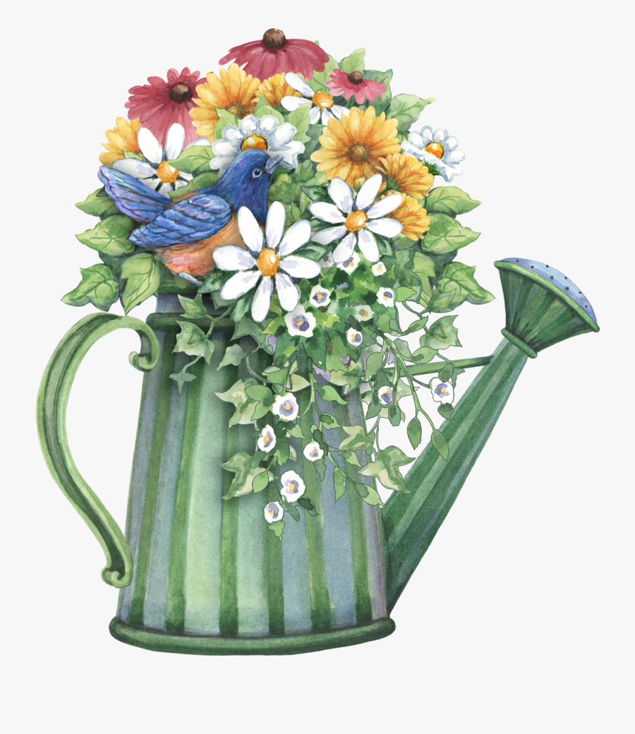 Watering Can With Flowers Painting, Transparent Clipart