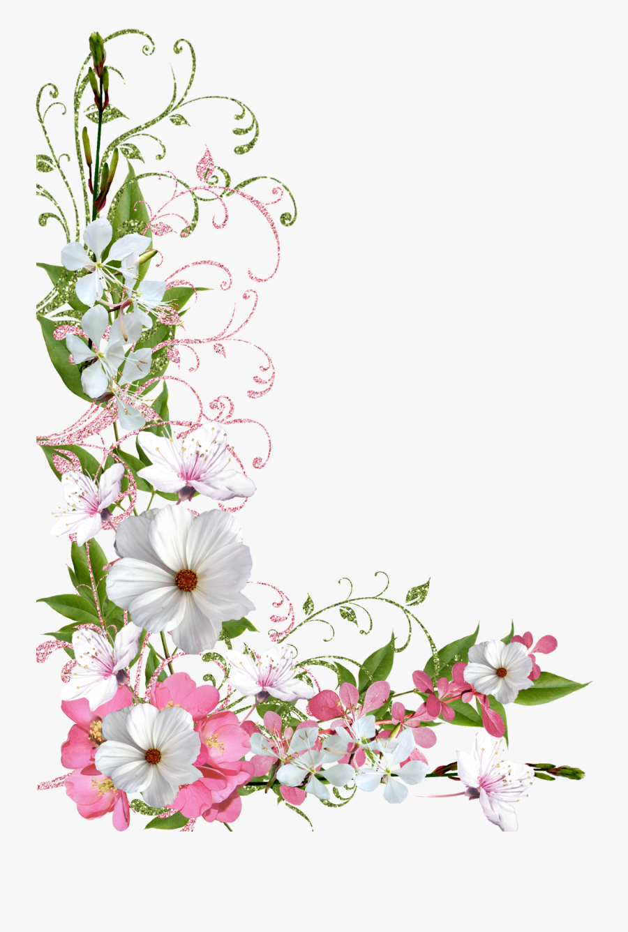 Pink And Green Spring Decor Png Picture Clipart - Pastel Flower Border Png, Transparent Clipart