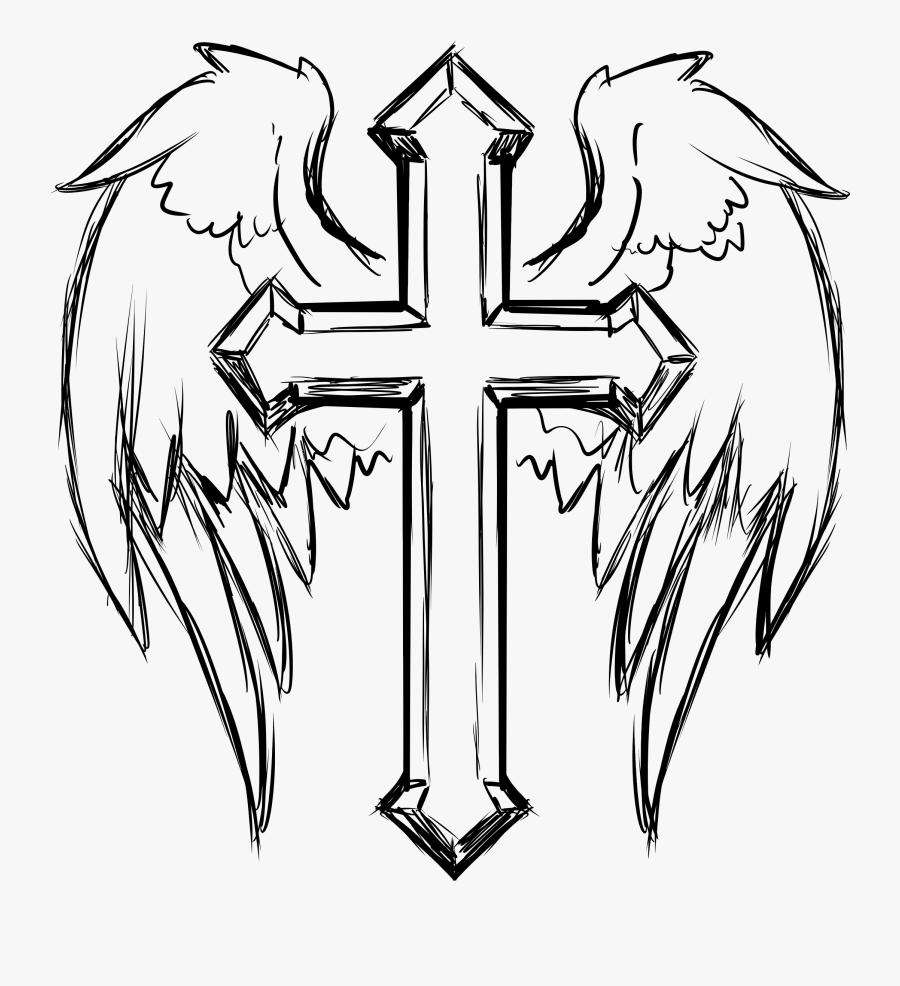 Cross With Wings Clipart - Cross Drawing, Transparent Clipart