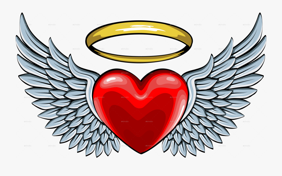 Vector Freeuse Library Halo Clipart Angel Wings Heart - Angel Wings On Heart, Transparent Clipart