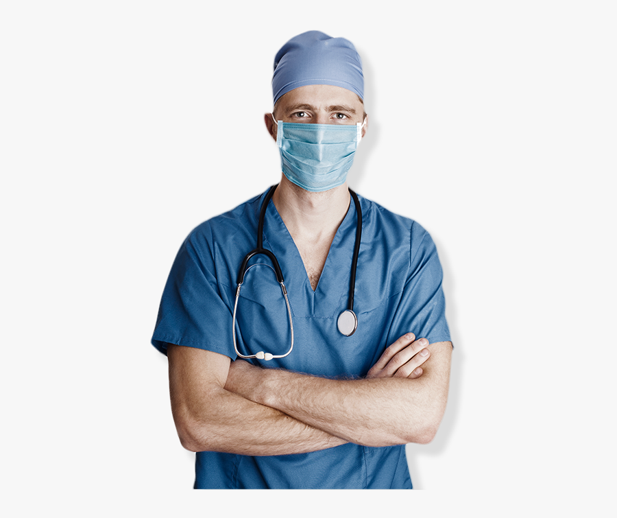 Male Doctor With Scrubs And Face Mask On - Surgeon With Mask Png, Transparent Clipart