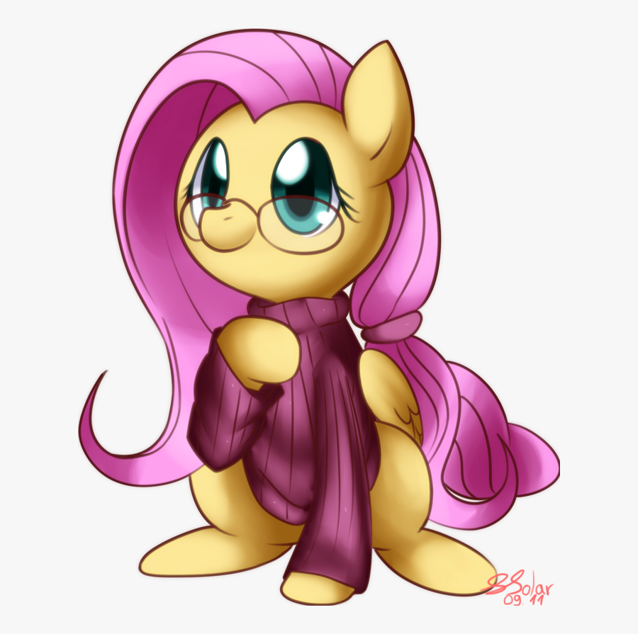 Solar-slash, Clothes, Fluttershy, Glasses, Ponytail, - Mlp Ponies In Sweaters, Transparent Clipart