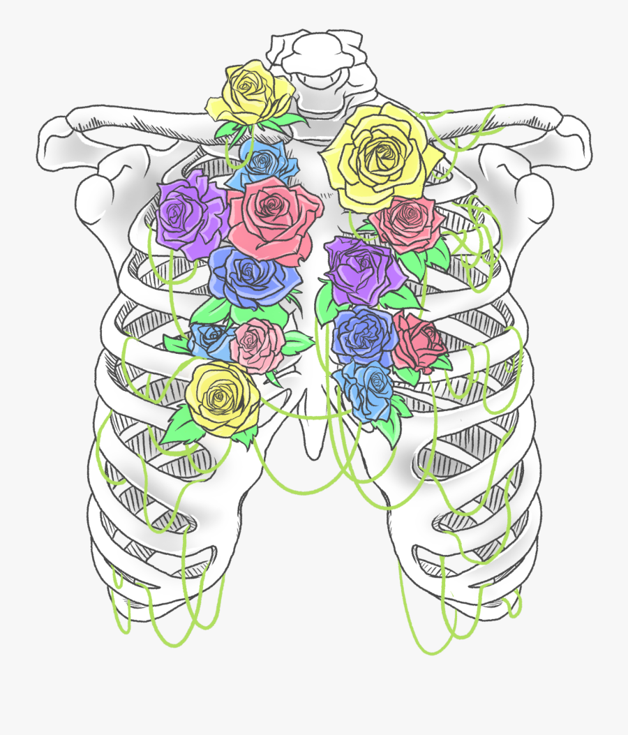 #ribs #flowers #rose #tumblr #skull #skeleton - Illustration, Transparent Clipart