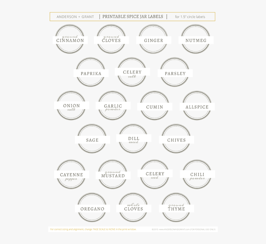 Free Printable Spice Jar Labels - Circle, Transparent Clipart