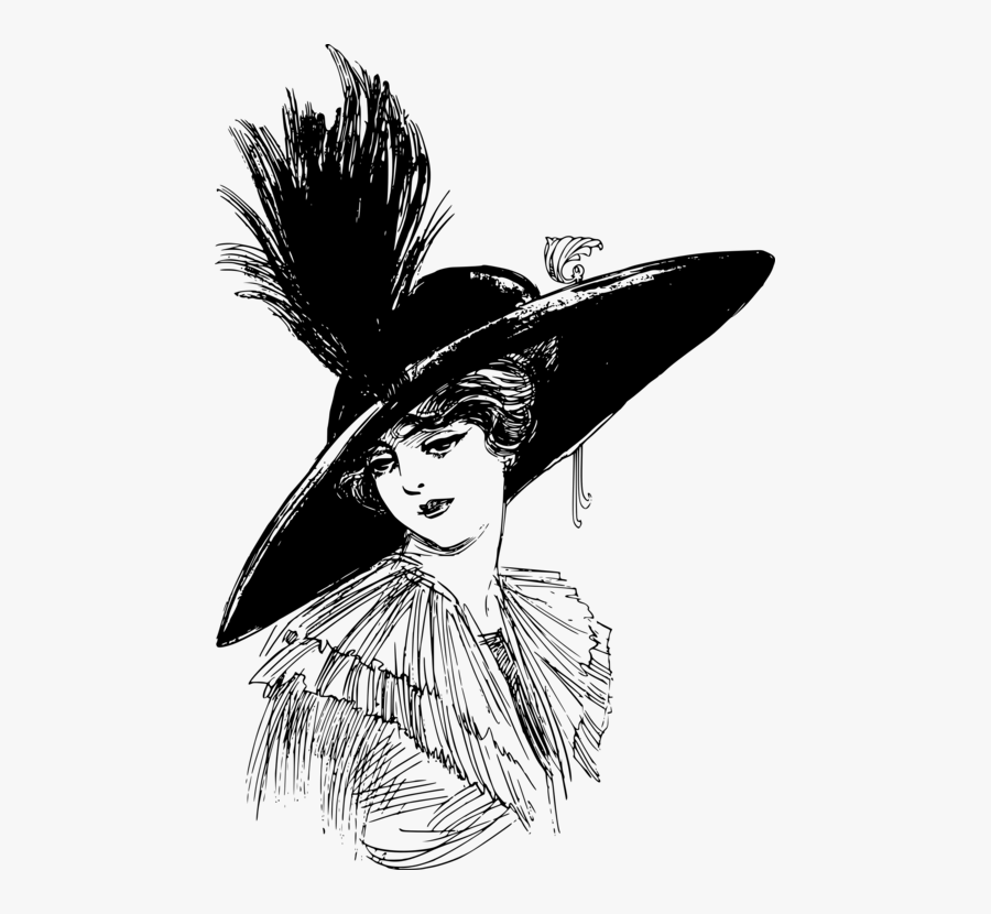 Art,monochrome Photography,artwork - Lady Black Hat Png, Transparent Clipart