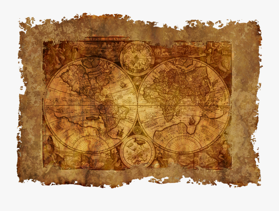 Map Of The World, Old, Historically, Parchment, Paper - Here Be Dragons Old Maps, Transparent Clipart