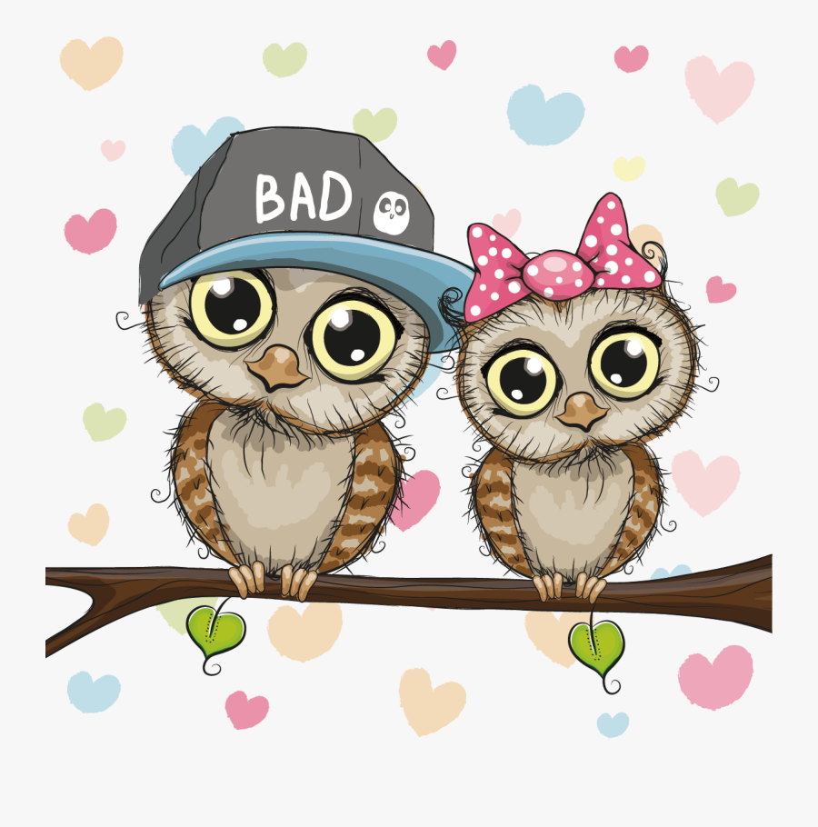 Animals Family Couple Material Illustration Owls Vector - Cute Couple Cartoon Animals, Transparent Clipart