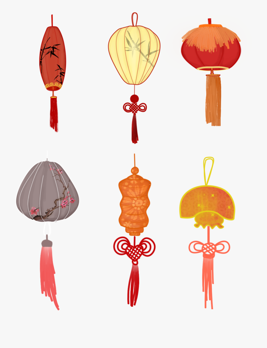 Lantern Set Illustration Tassel Chinese Knot Png And - โคม ไฟ จีน น่า รัก, Transparent Clipart