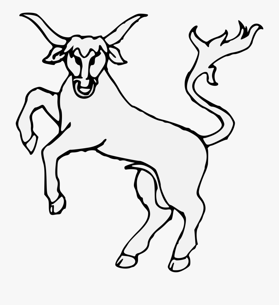 Bull Rampant Guardant Ringed - Line Art, Transparent Clipart