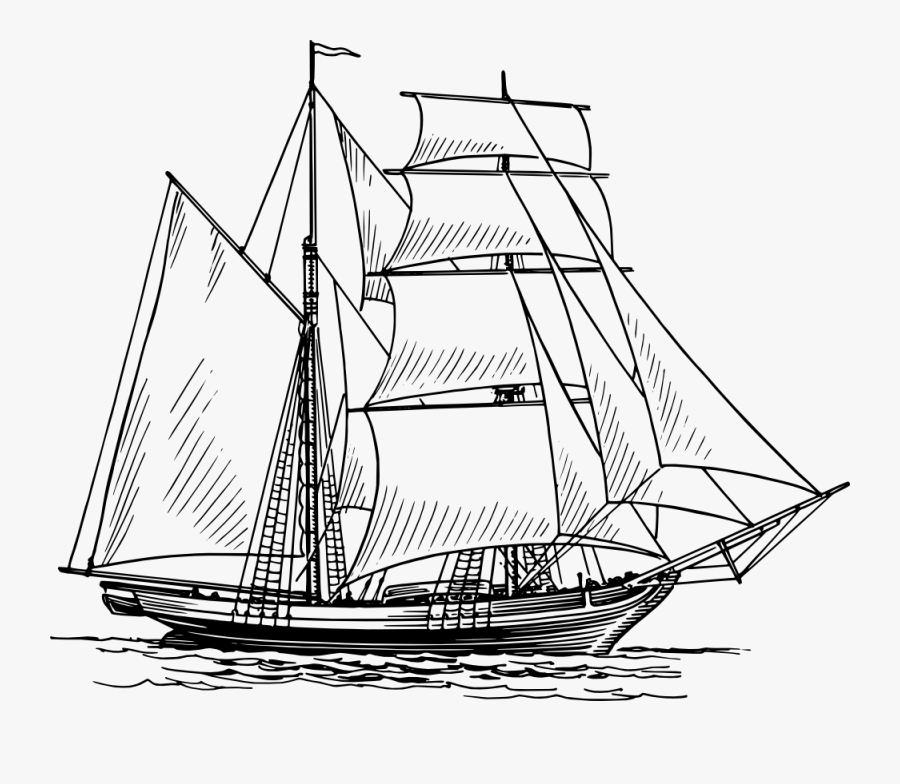 Caravel,lugger,baltimore Clipper - Old Boat Drawing, Transparent Clipart