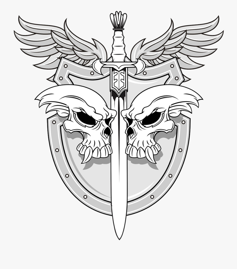 Shield Skull Sword Illustration Vector Human Symbolism - Sword And Shield Art, Transparent Clipart