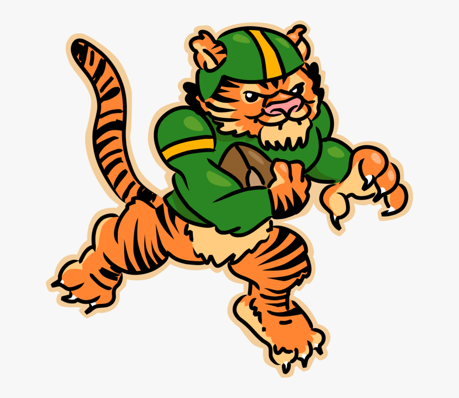 Vector Illustration Of Bengal Tiger Plays Football - Football Tiger Clip Art, Transparent Clipart