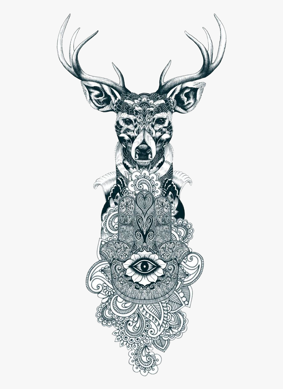 Tattoo Reindeer Wolf Drawing Gray Hd Image Free Png - Animales Mandala Tattoo, Transparent Clipart