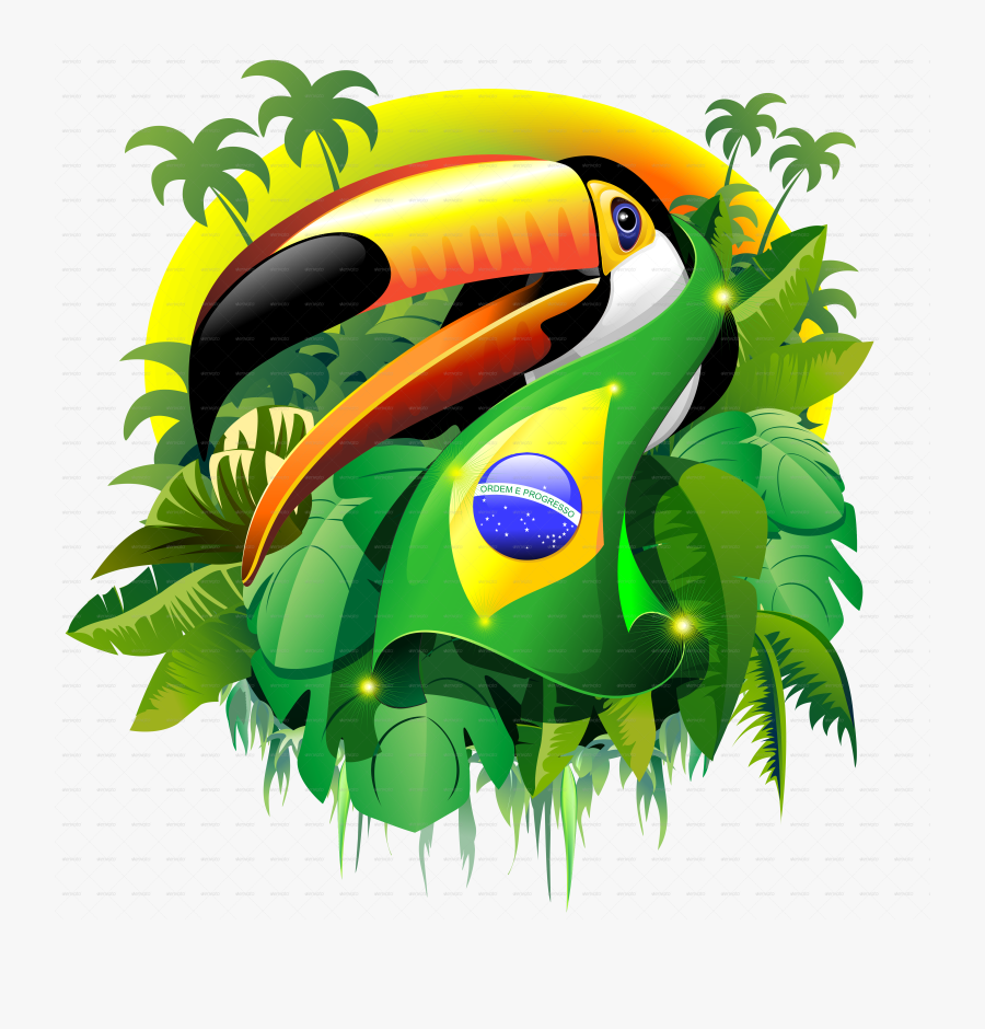 Toco Toucan With Brazil Flag, Transparent Clipart