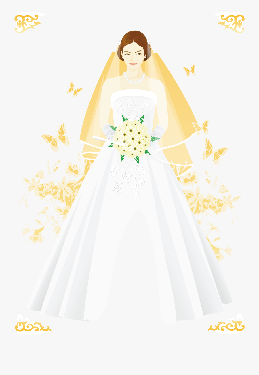 Bride Marriage Cartoon Veil Handpainted Bride - Cartoon Wedding Gown, Transparent Clipart