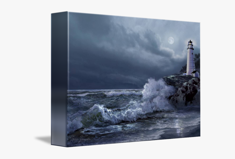 Clip Art Boston Moonlight By Gina - Lighthouse On Cliff Painting, Transparent Clipart