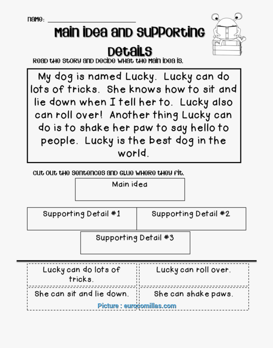 Main Idea And Supporting Details Worksheets For Grade Free 