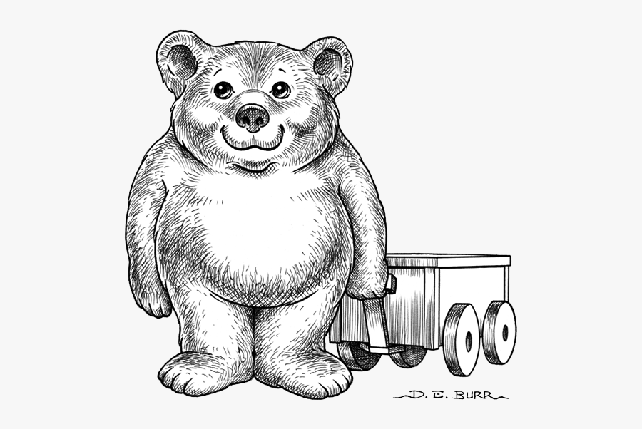 Bear Pulling A Wagon Line Art Childrens Illustration - Teddy Bear, Transparent Clipart
