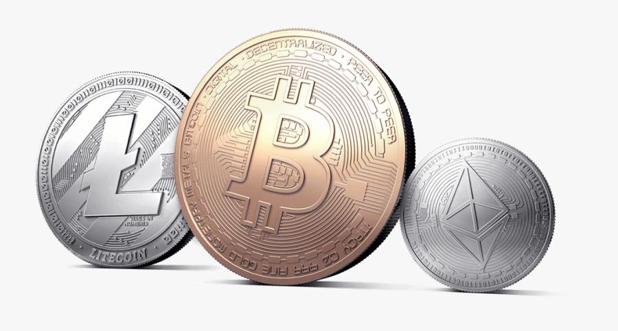 Litecoin, Bitcoin And Ethereum Coins With White Background - Bitcoin Ethereum Transparent, Transparent Clipart