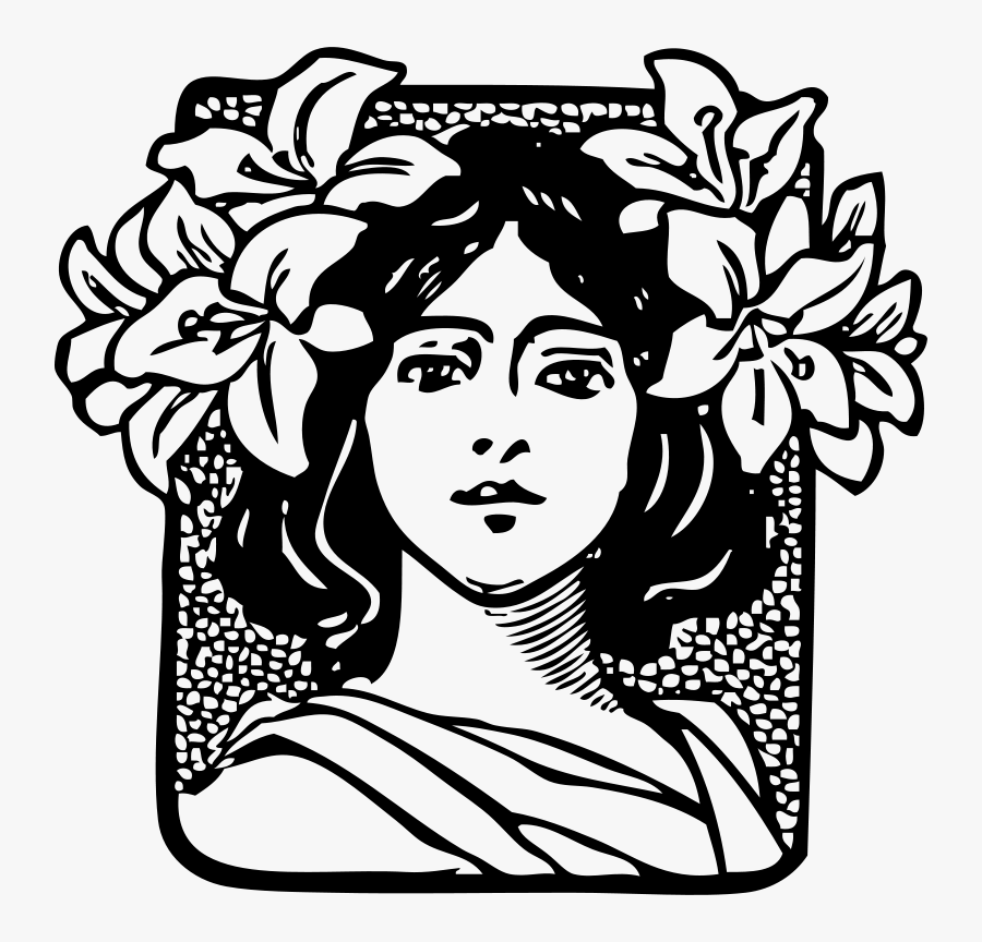 Flowers In Her Hair - Ex Libris Art Nouveau, Transparent Clipart