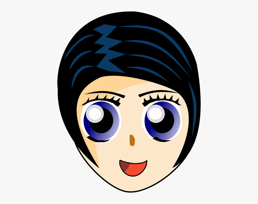 Girl,face,head,black Hair,blue Eyes,red,lipstick, - Black Hair Blue Eyes Clipart, Transparent Clipart
