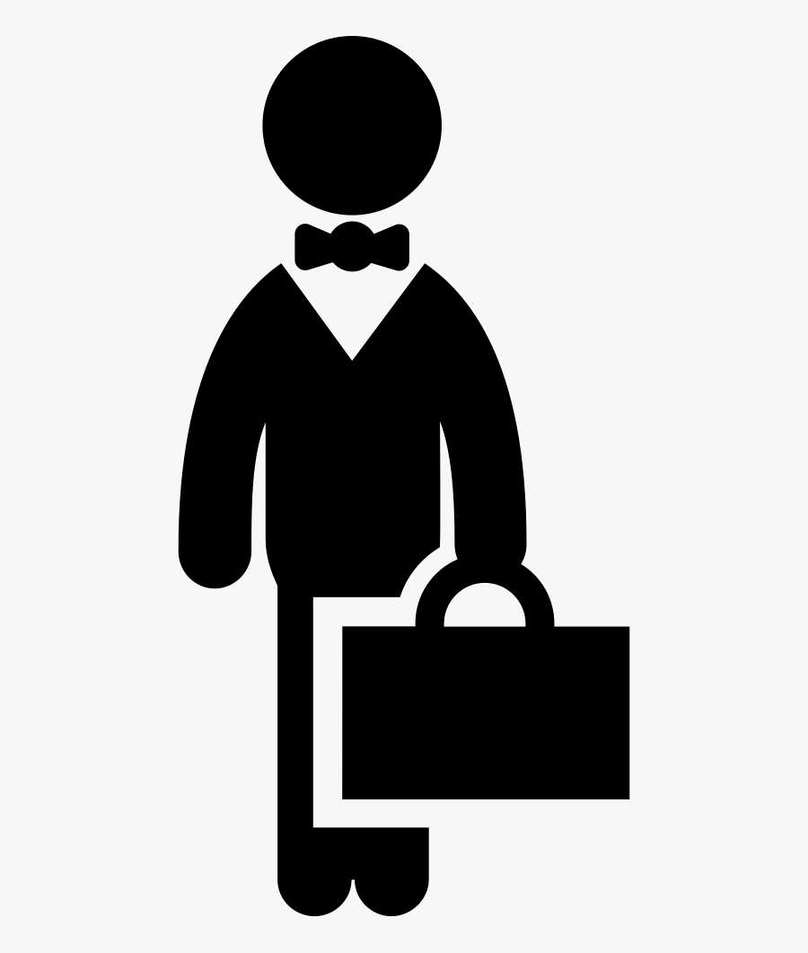 Businessman Standing With Bow Tie And Suitcase - Businessman Art Black And White, Transparent Clipart